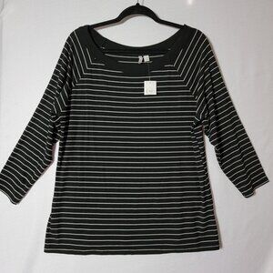 Cato Pull Over Knit Top Womens Sz 18/20 3/4 Sleeves Black & White Striped NWT